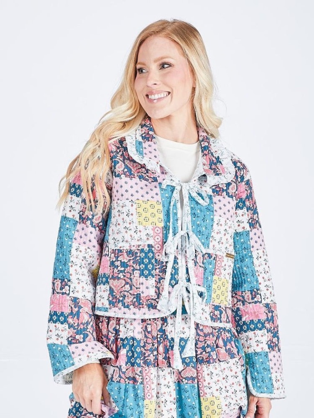Quilted Patchwork Tie Jacket and Skirt SET - Simply Southern